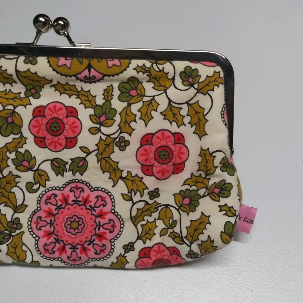 Pink Koala Retro Paisley Floral Pink and Green Clutch Kiss Lock